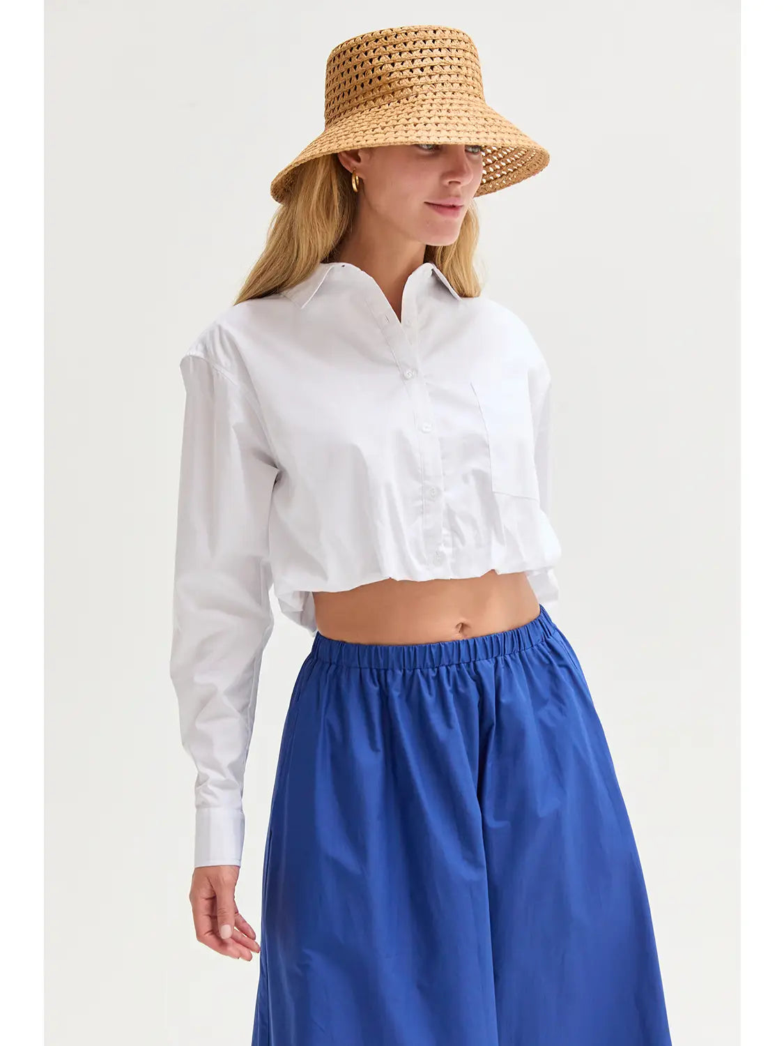 Demi Poplin Bubble Hem Shirt- White