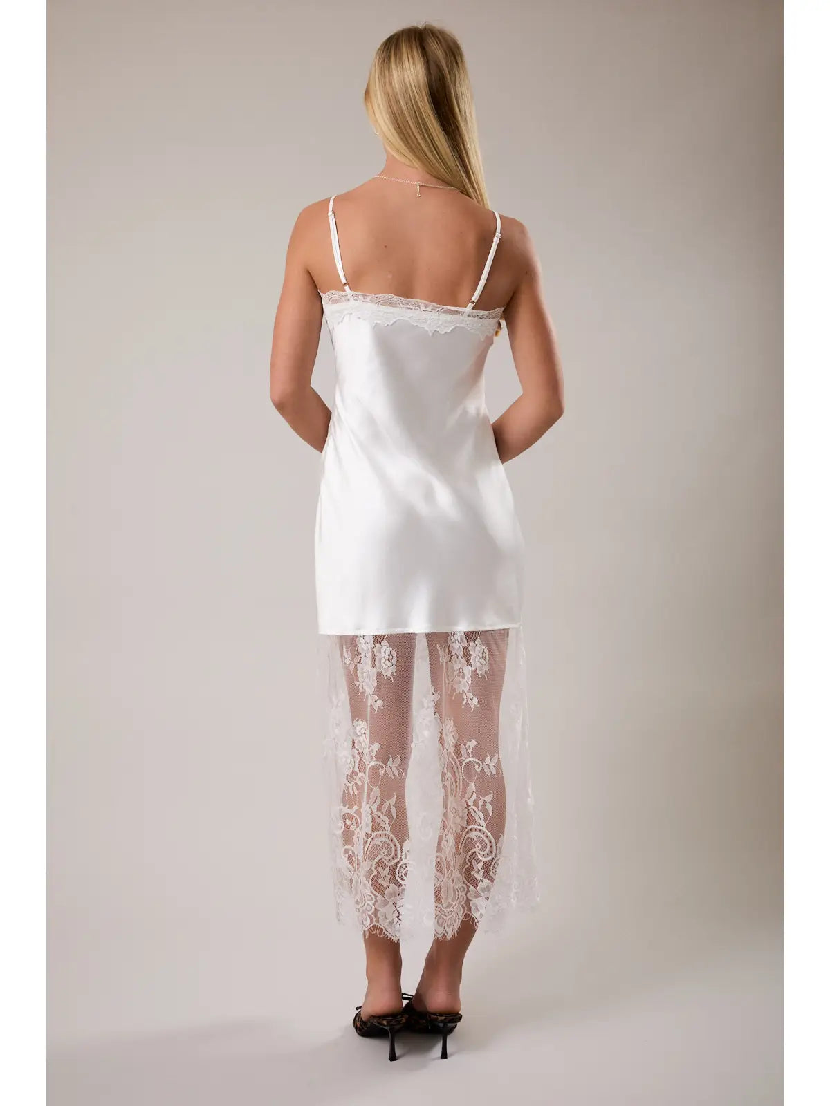 White Satin and Lace Maxi Dress