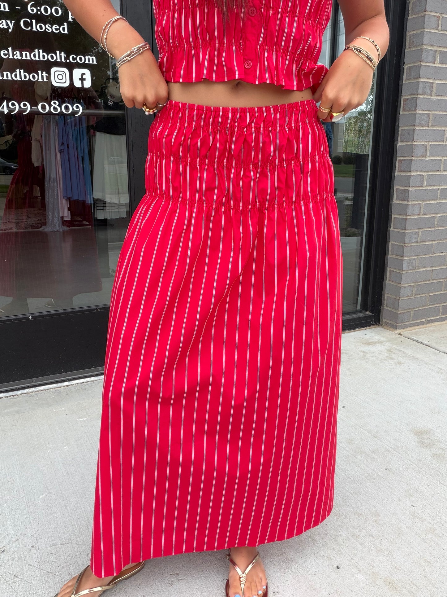 Striped Smocked Midi Set