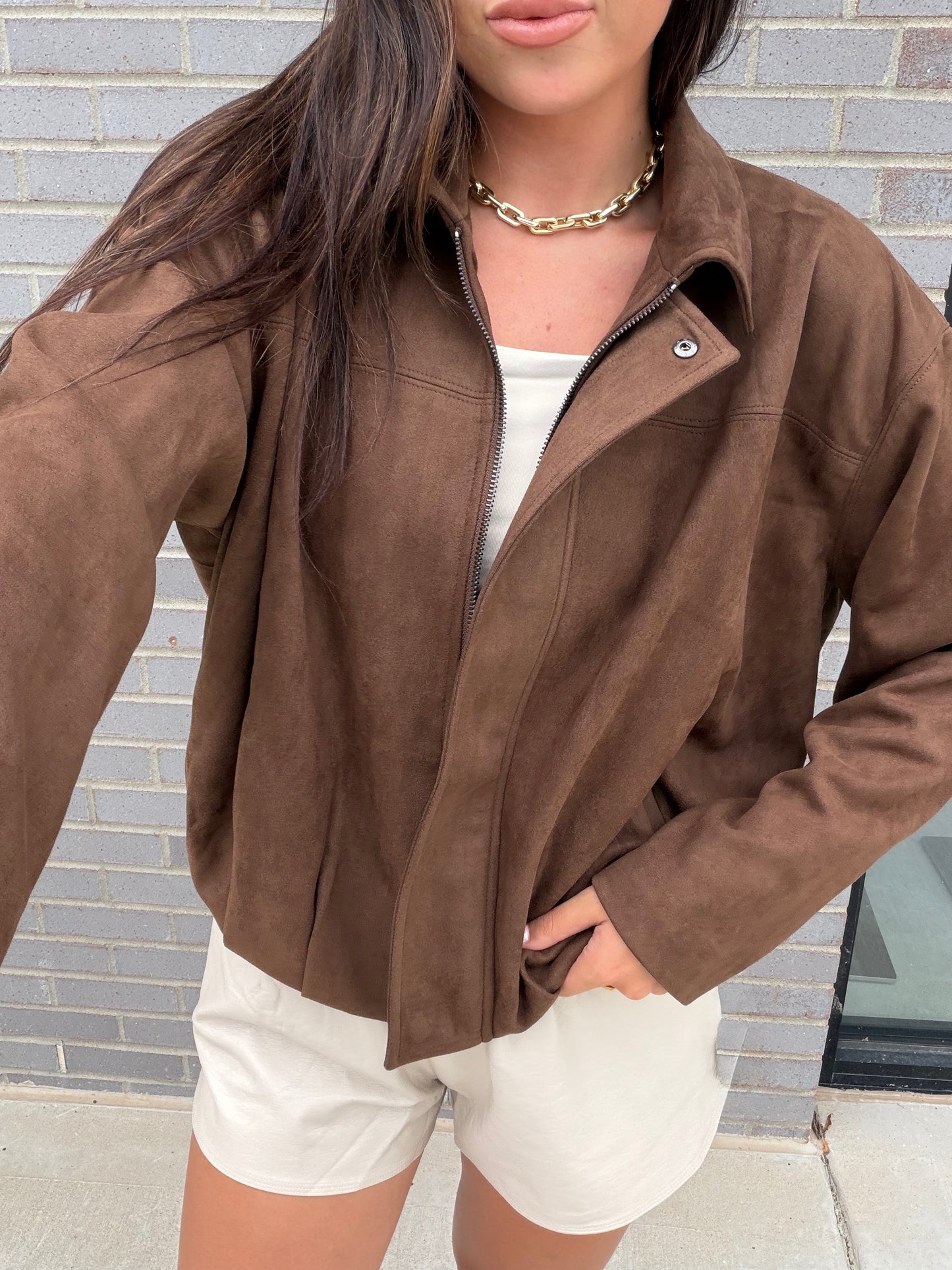 Suede Bubble Hem Jacket
