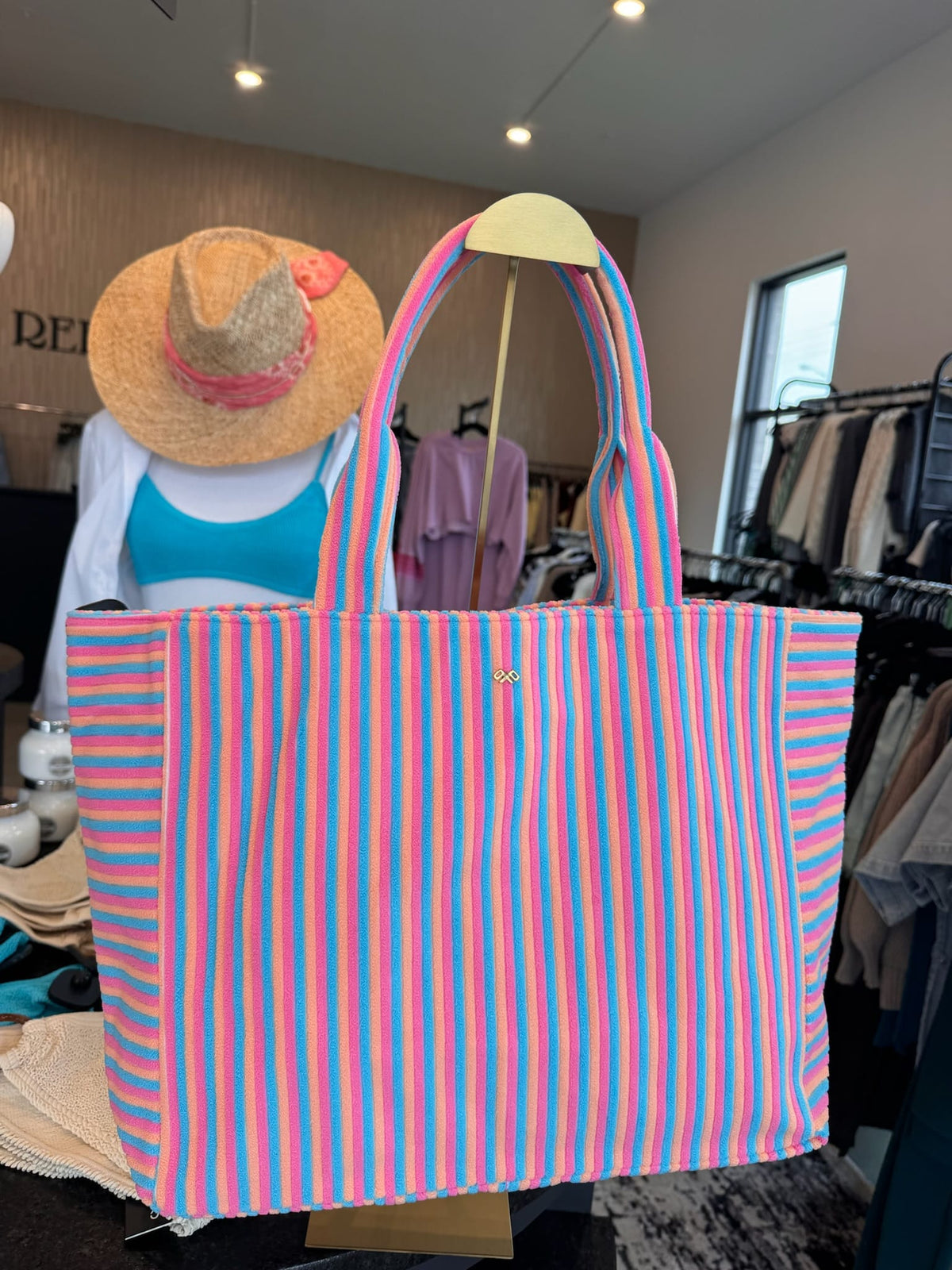 Striped Terry Cloth Tote Bag