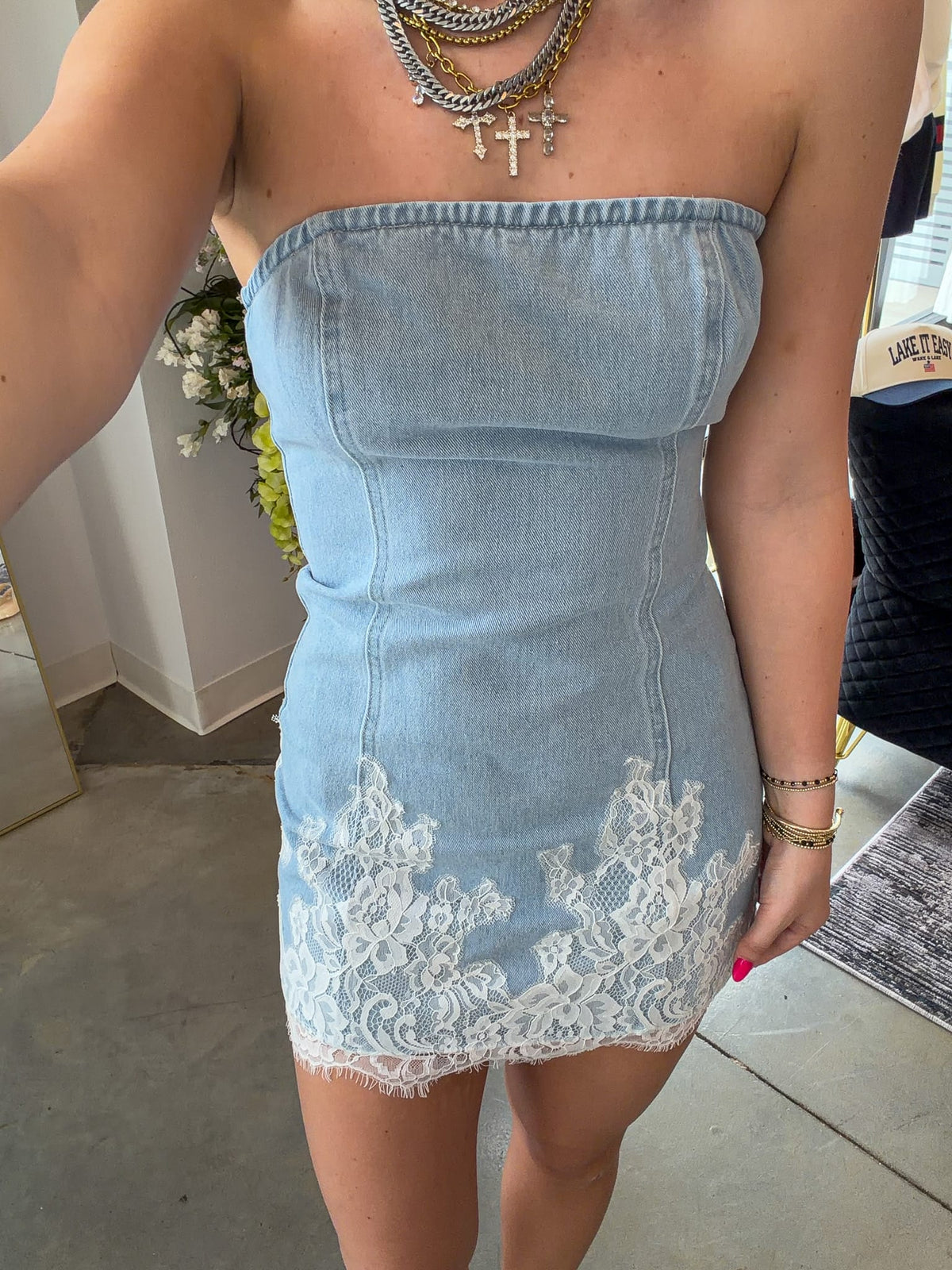 Denim and Lace Mini Dress