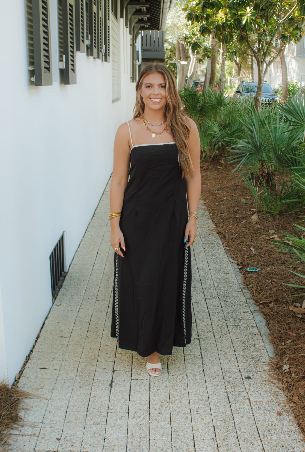 Detailed Black Linen Maxi