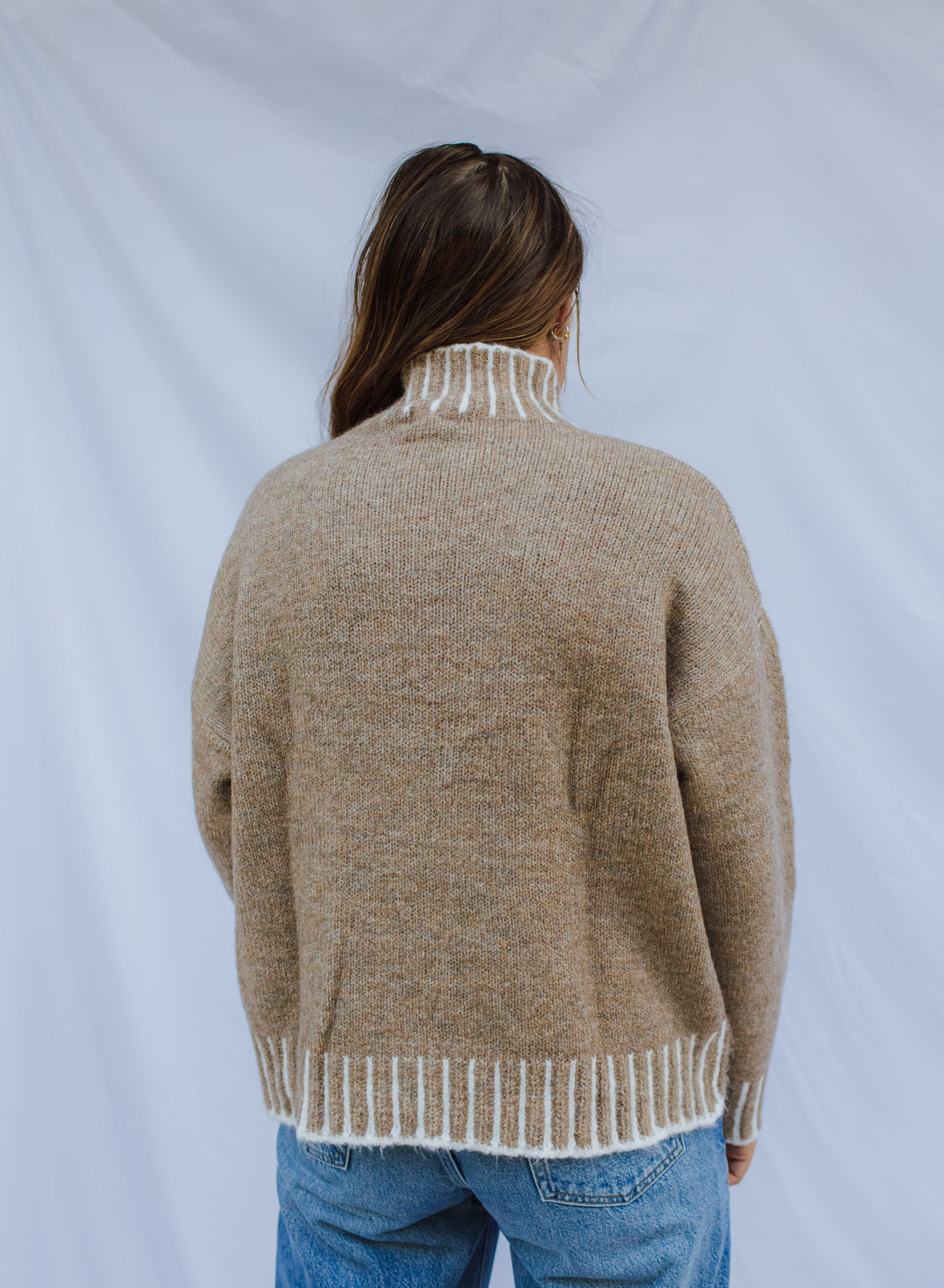 Cream Trim Mockneck Sweater