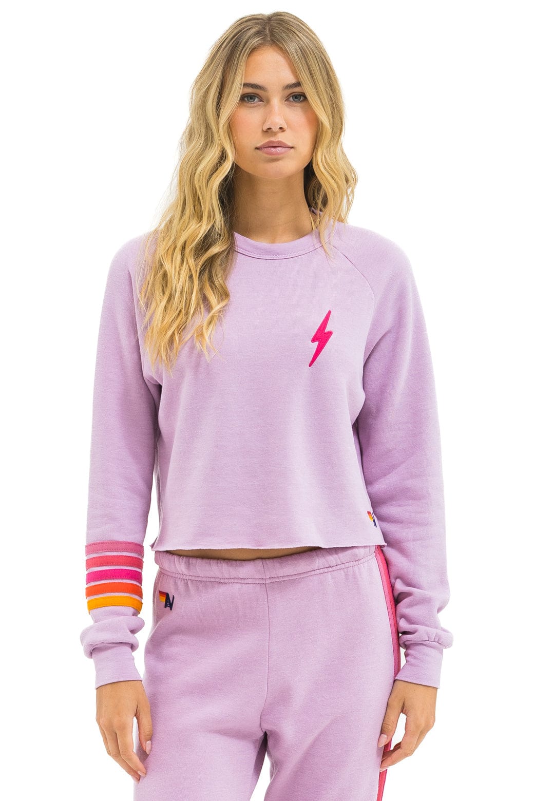 Rugby Stitch Cropped Crewneck-Mauve