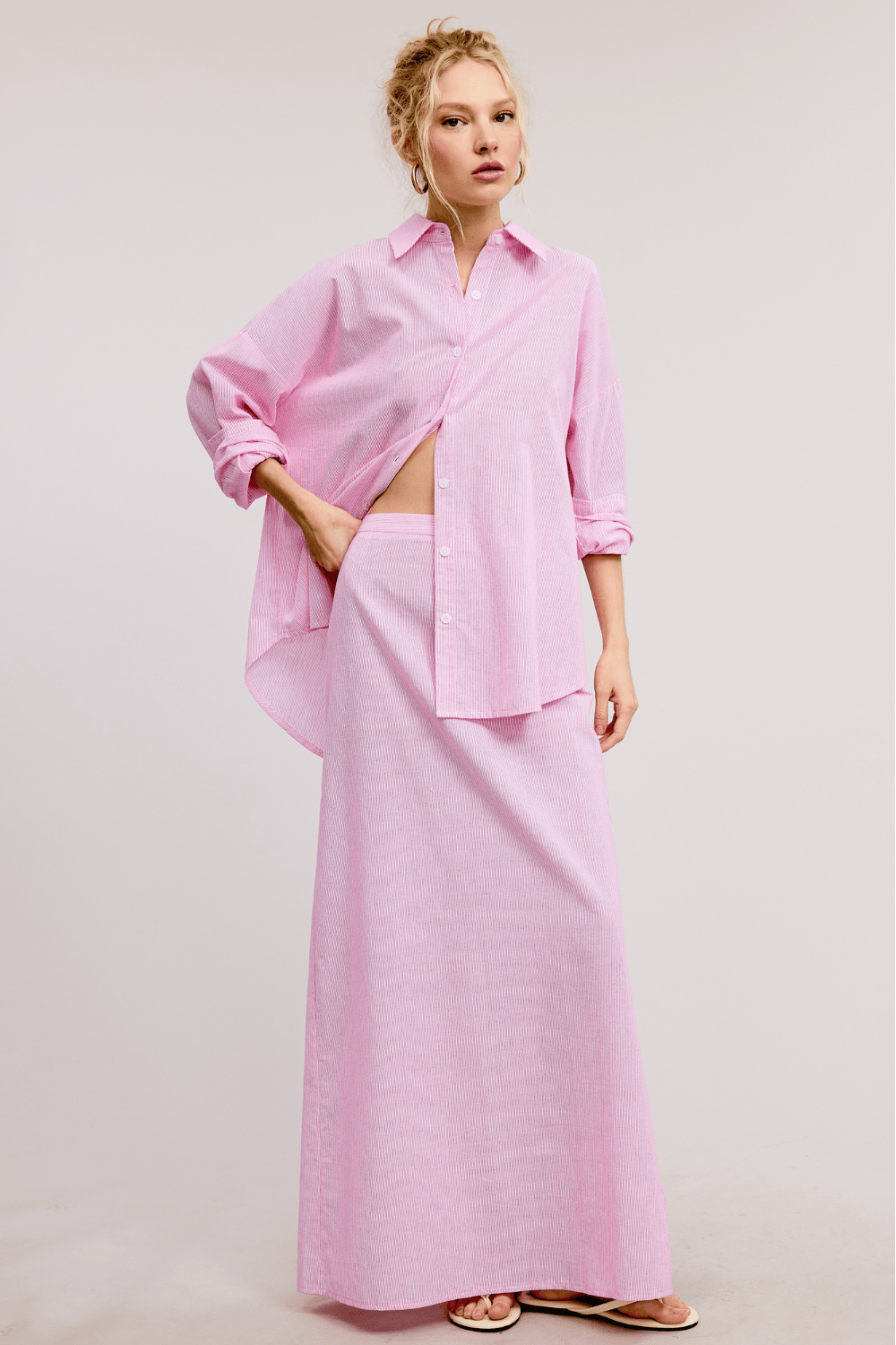Pink Striped Maxi Skirt