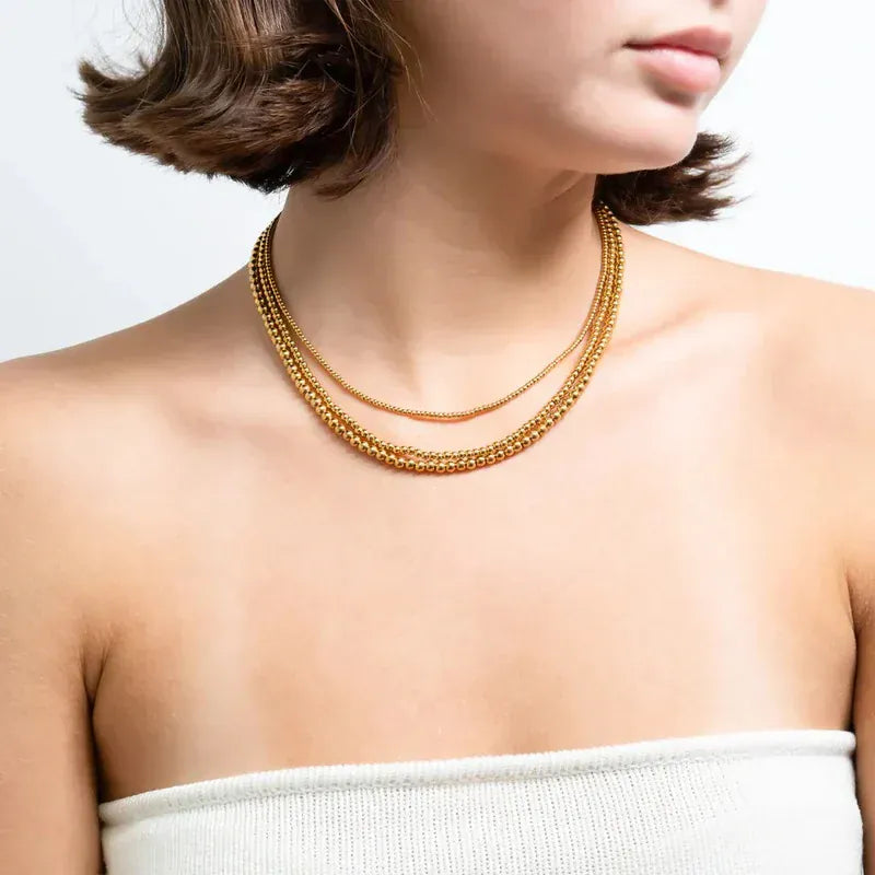 Gold Beaded Necklace- 2 mm