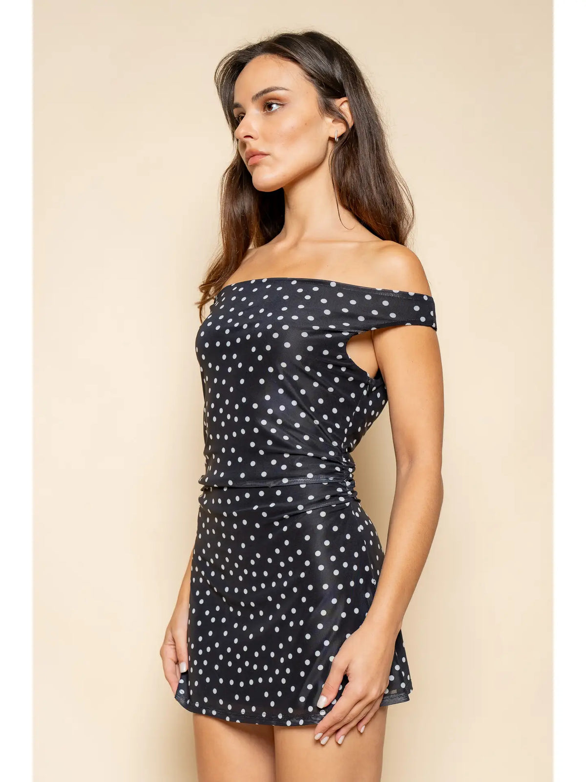 Polka Dots Waist Ruched Mesh Mini Dress