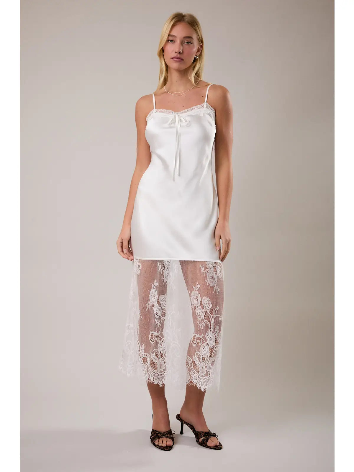 White Satin and Lace Maxi Dress