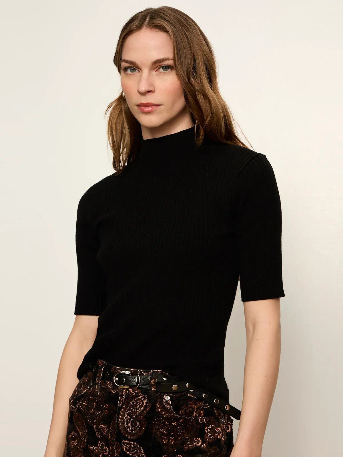High Neck Ribbed Top