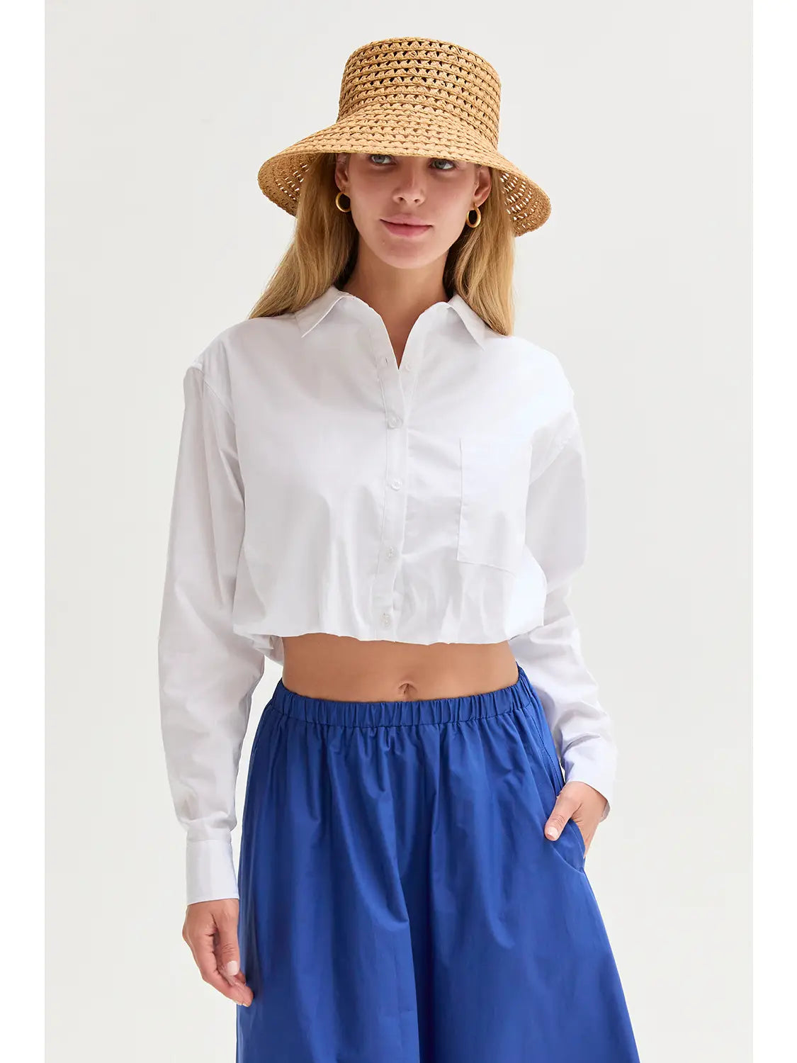 Demi Poplin Bubble Hem Shirt- White