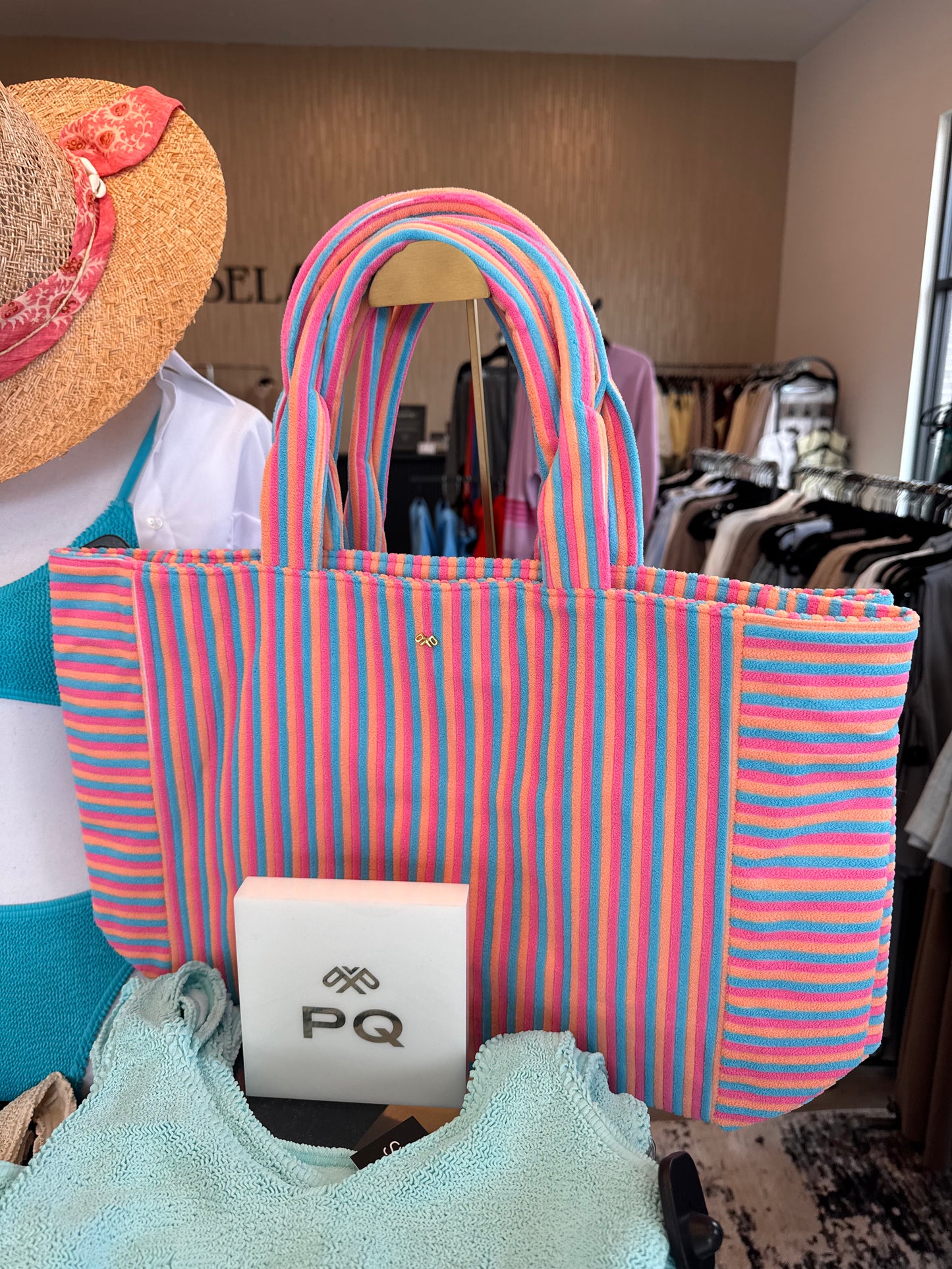 Striped Terry Cloth Tote Bag