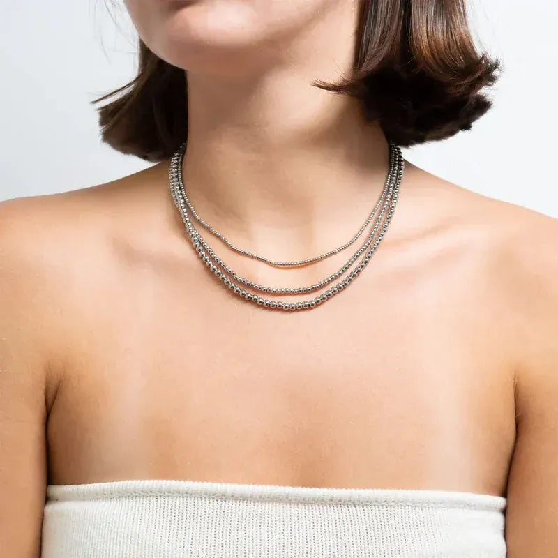 Silver Beaded Necklace- 2 mm