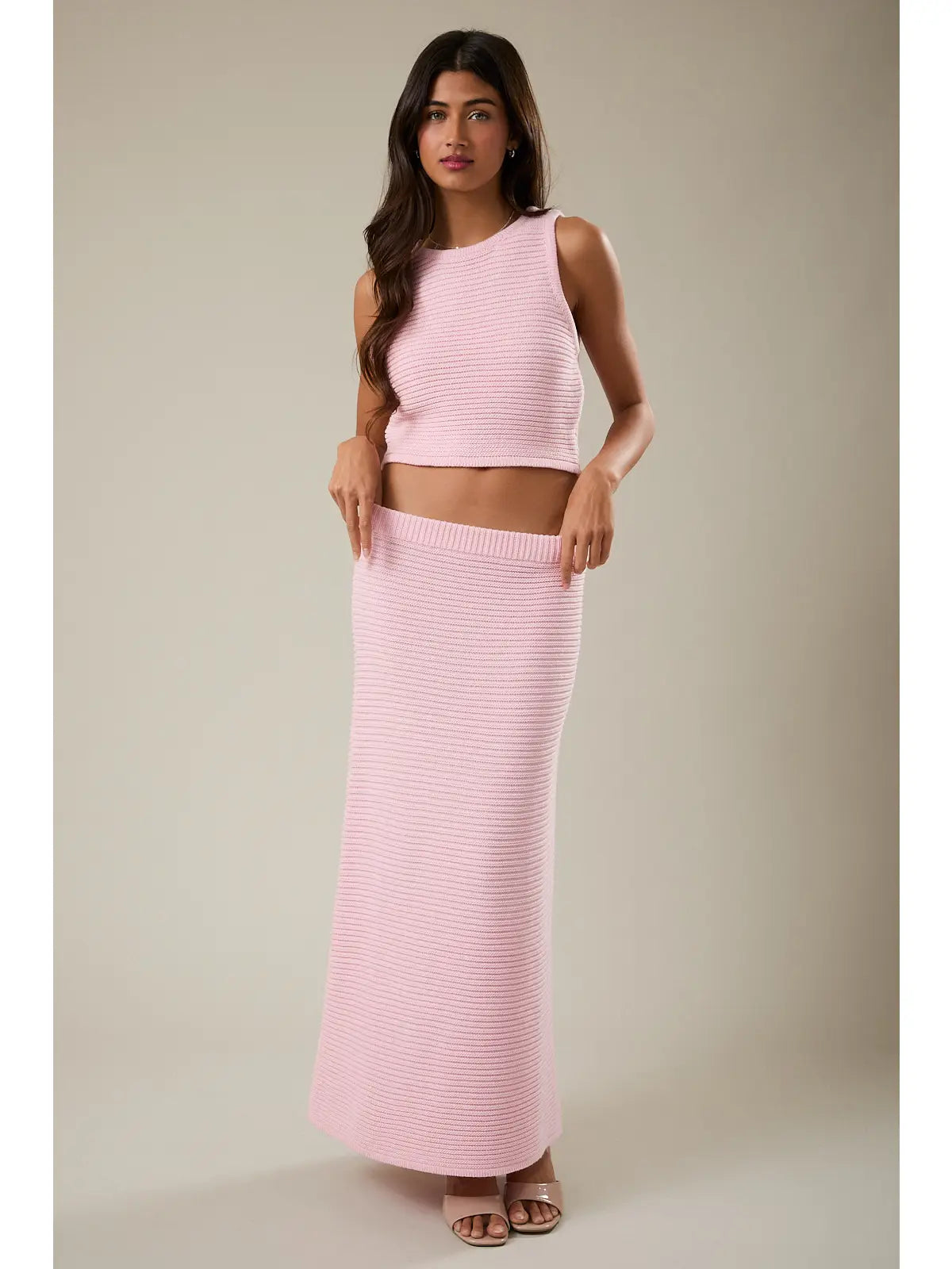 High Waisted Knit Midi Skirt