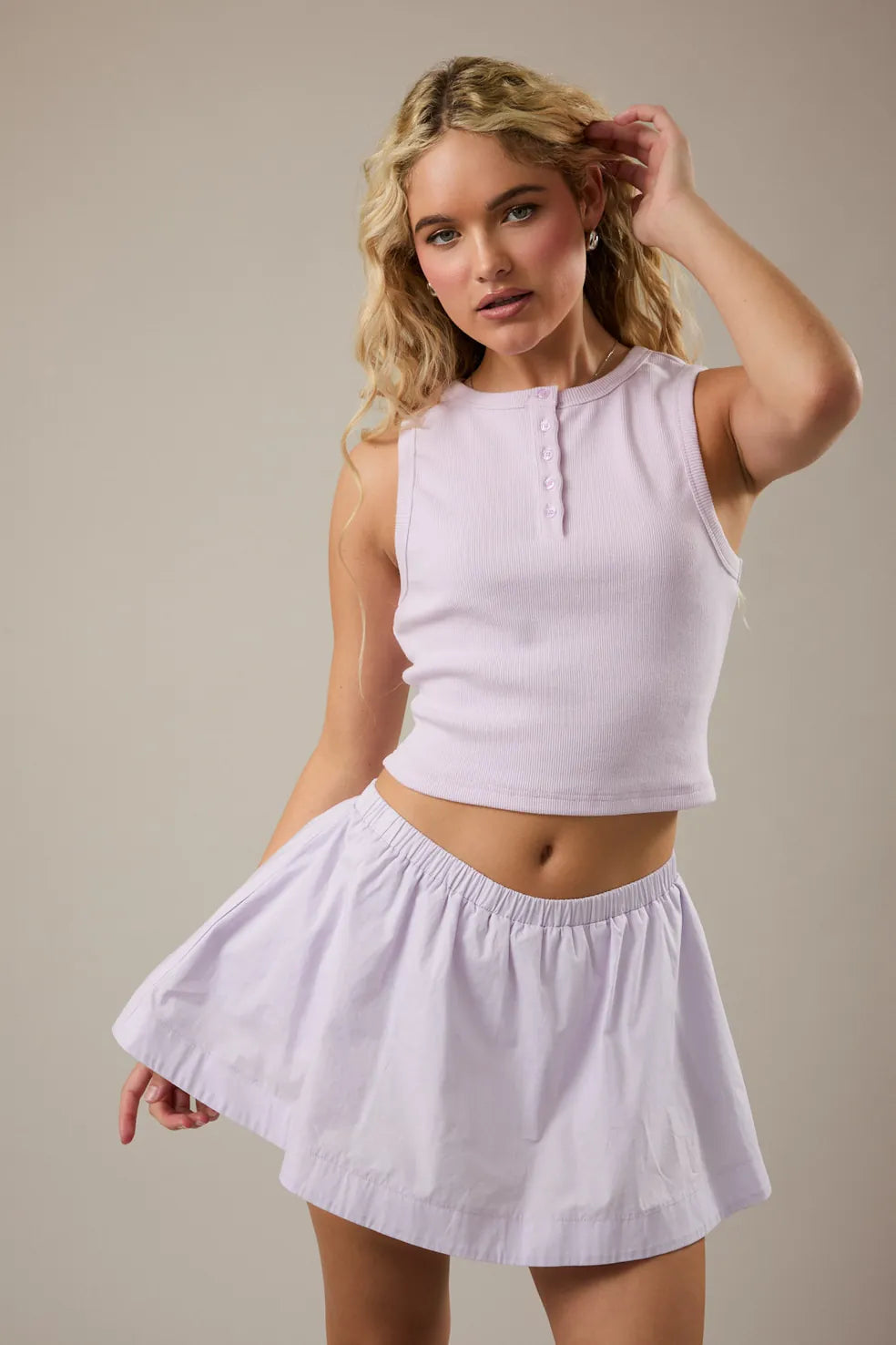 Ribbed Front Button Tank