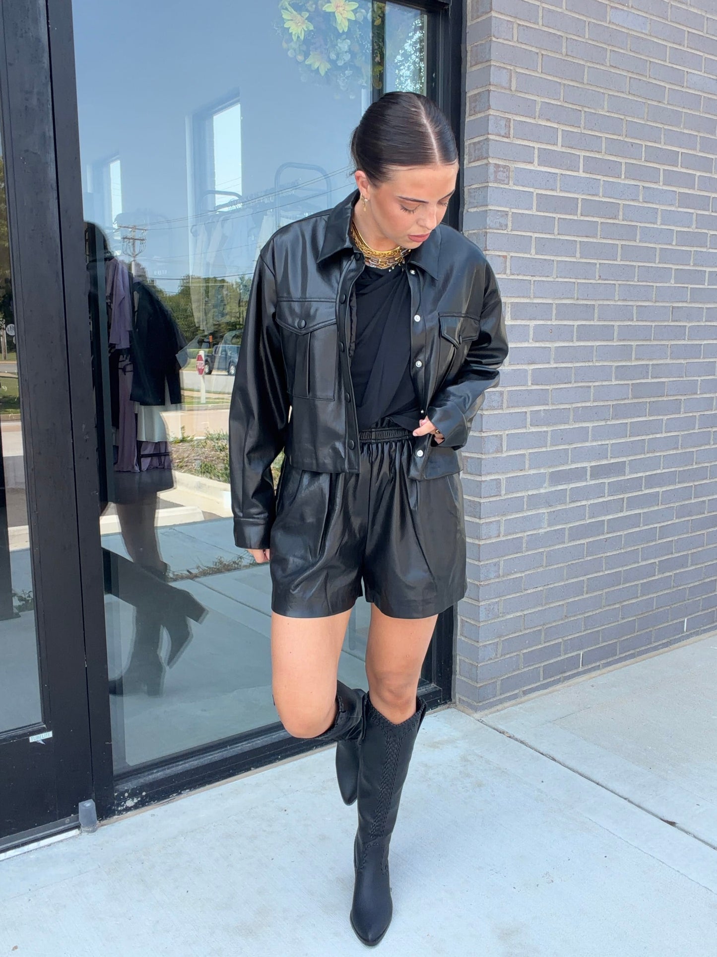 Faux Leather Crop Jacket