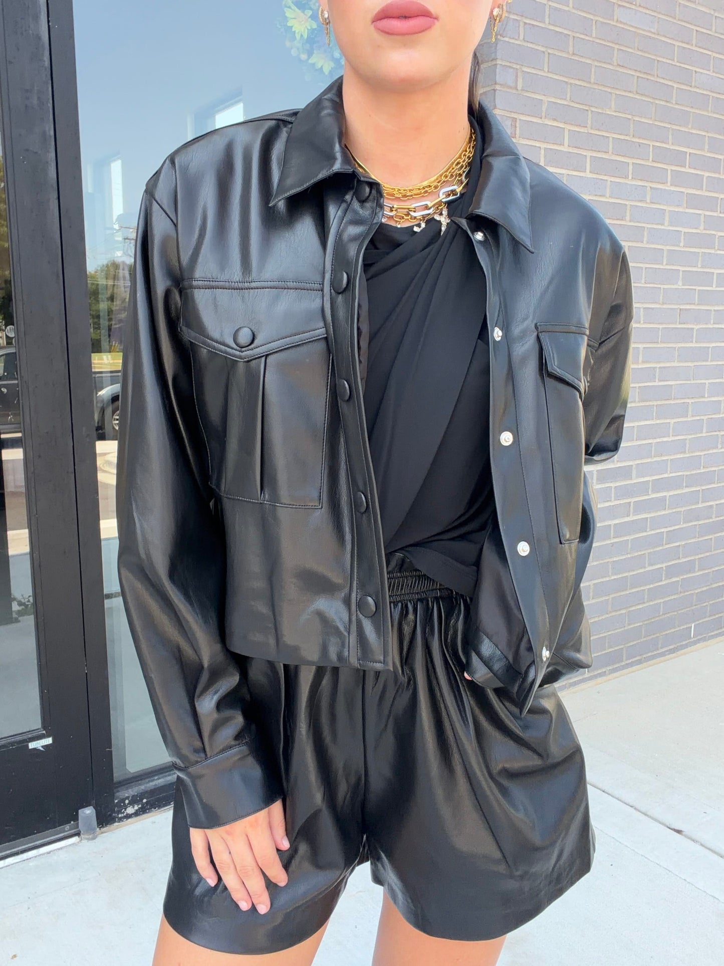 Faux Leather Crop Jacket