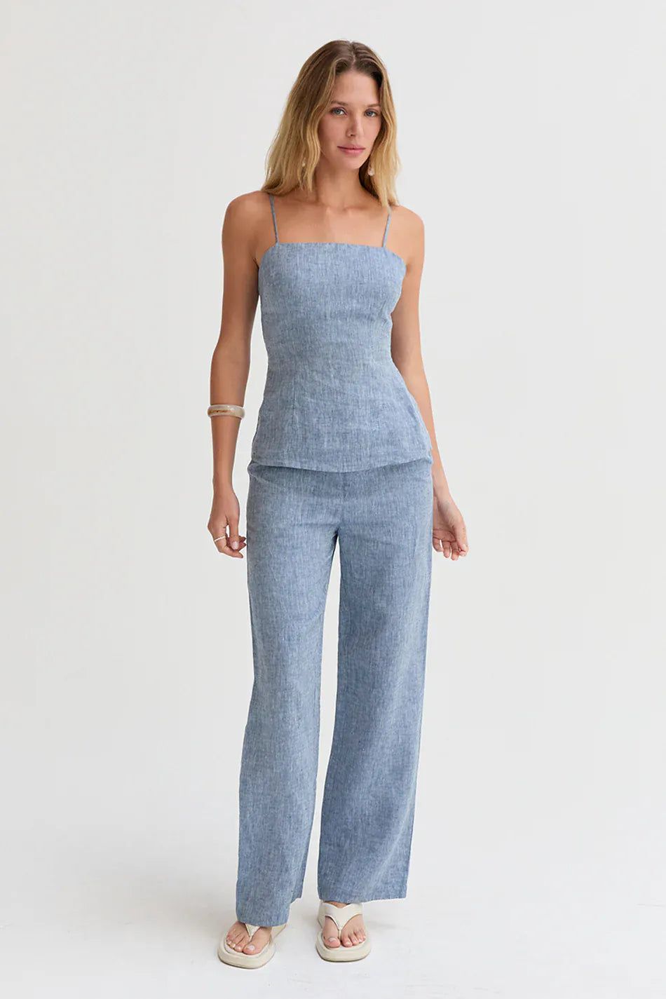 Helen Two Tone Linen Wide Leg Pants