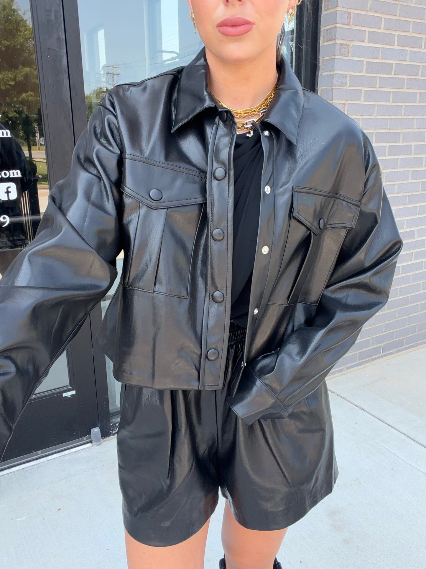 Faux Leather Crop Jacket