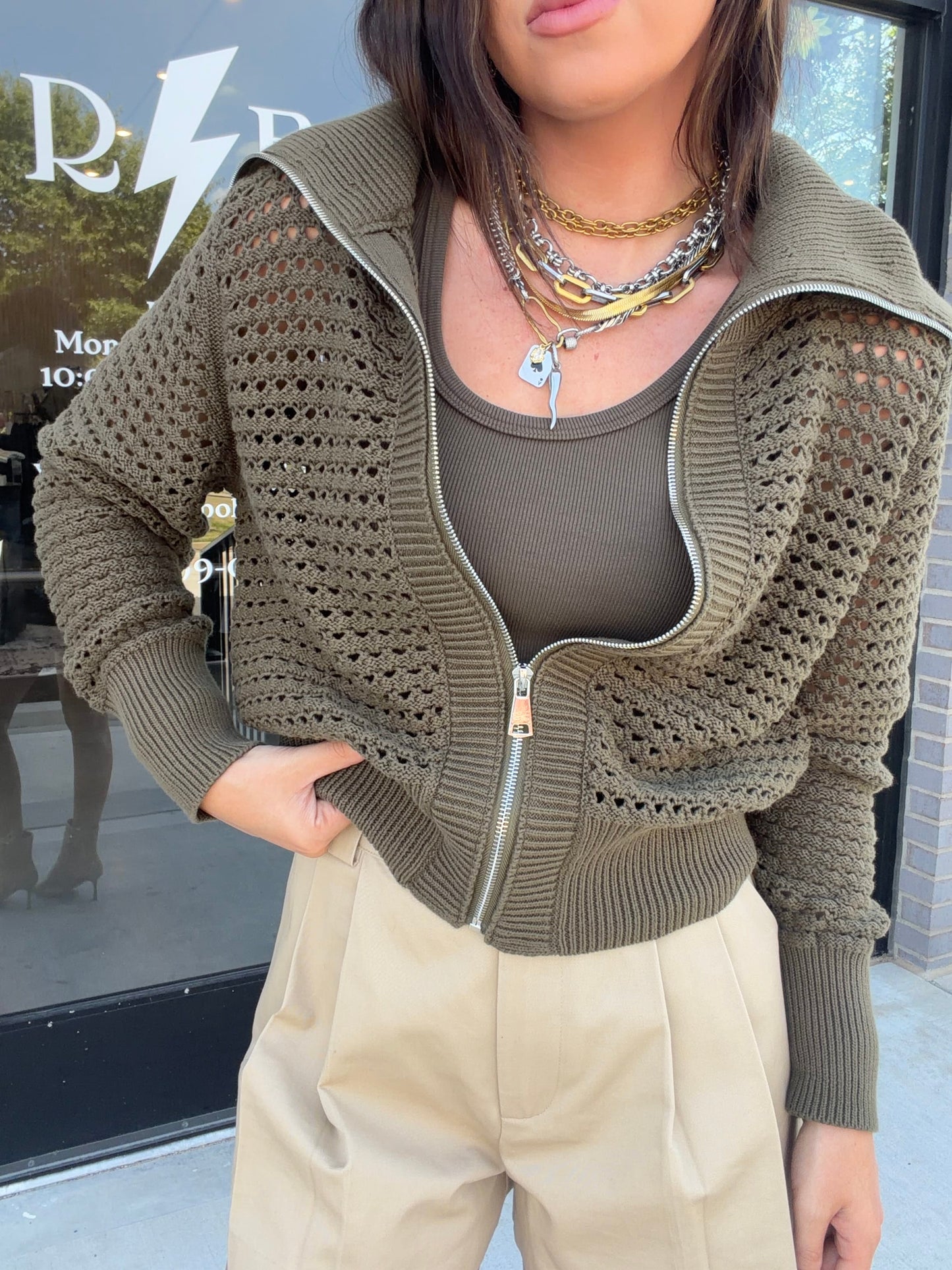 Olive Cardi Zip Up