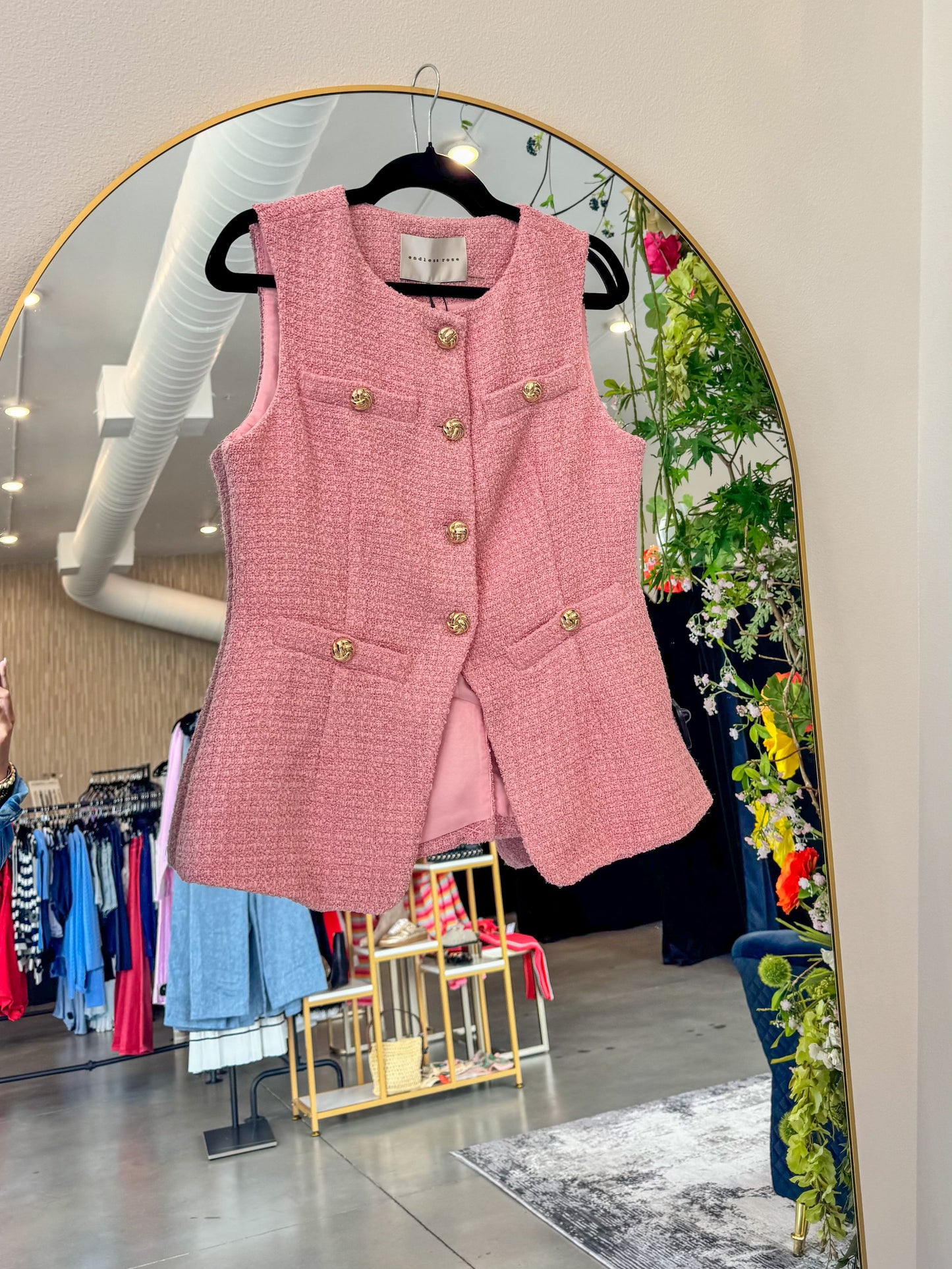 Tweed Buttoned Long Split Top