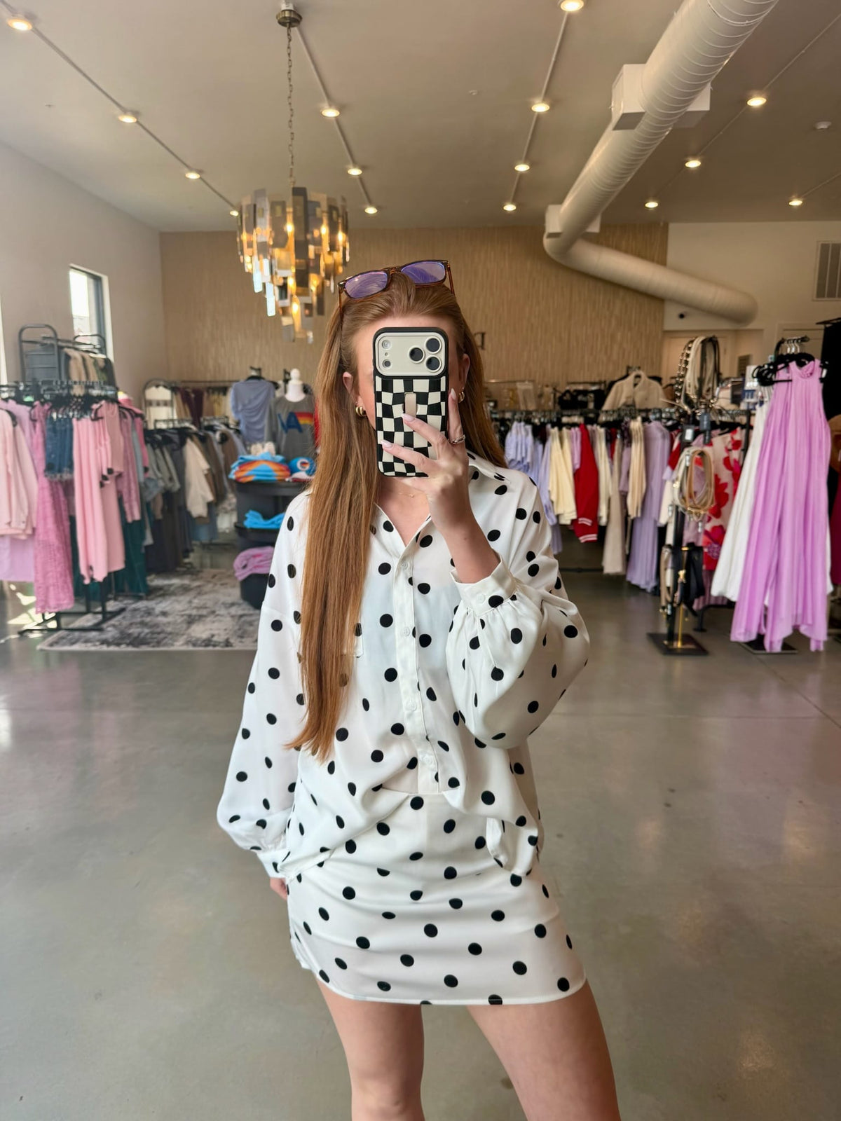 Polka Dot Satin Mini Skort