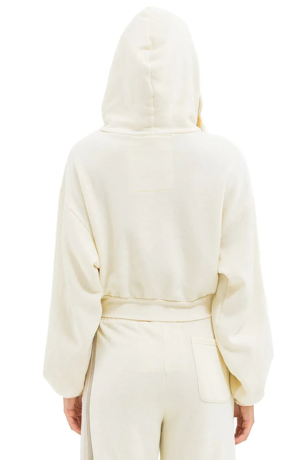 5 STRIPE CROPPED ZIP HOODIE RELAXED- Vintage White