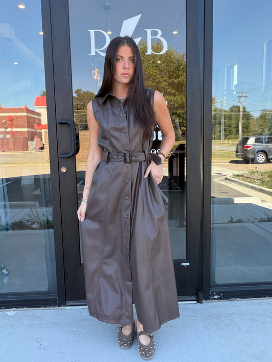 Brown Leather Belted Midi