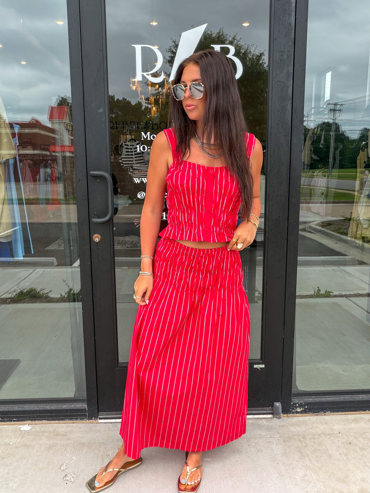 Striped Smocked Midi Set