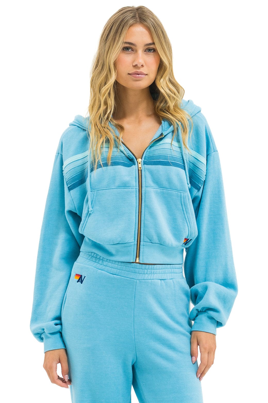 5 Stripe Cropped Zip Hoodie