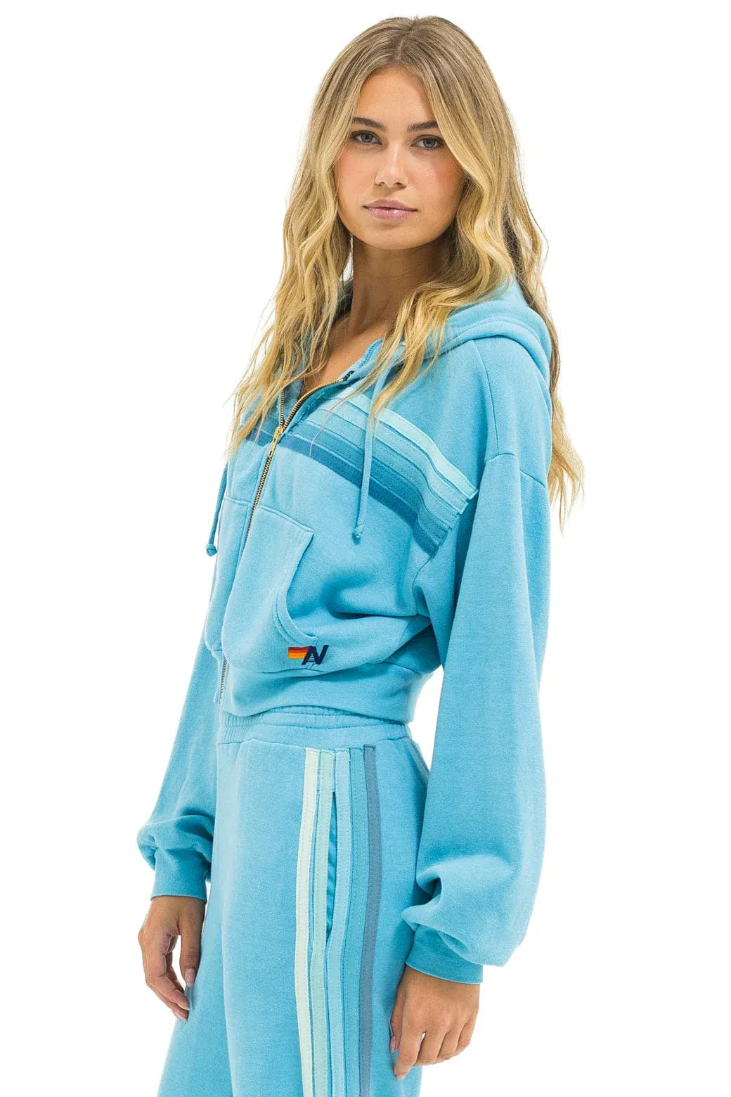 5 Stripe Cropped Zip Hoodie