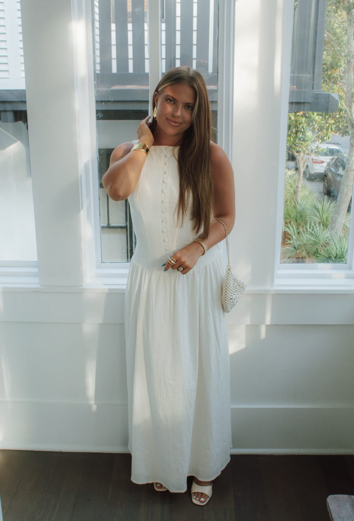 Drop Waist Button Maxi Dress