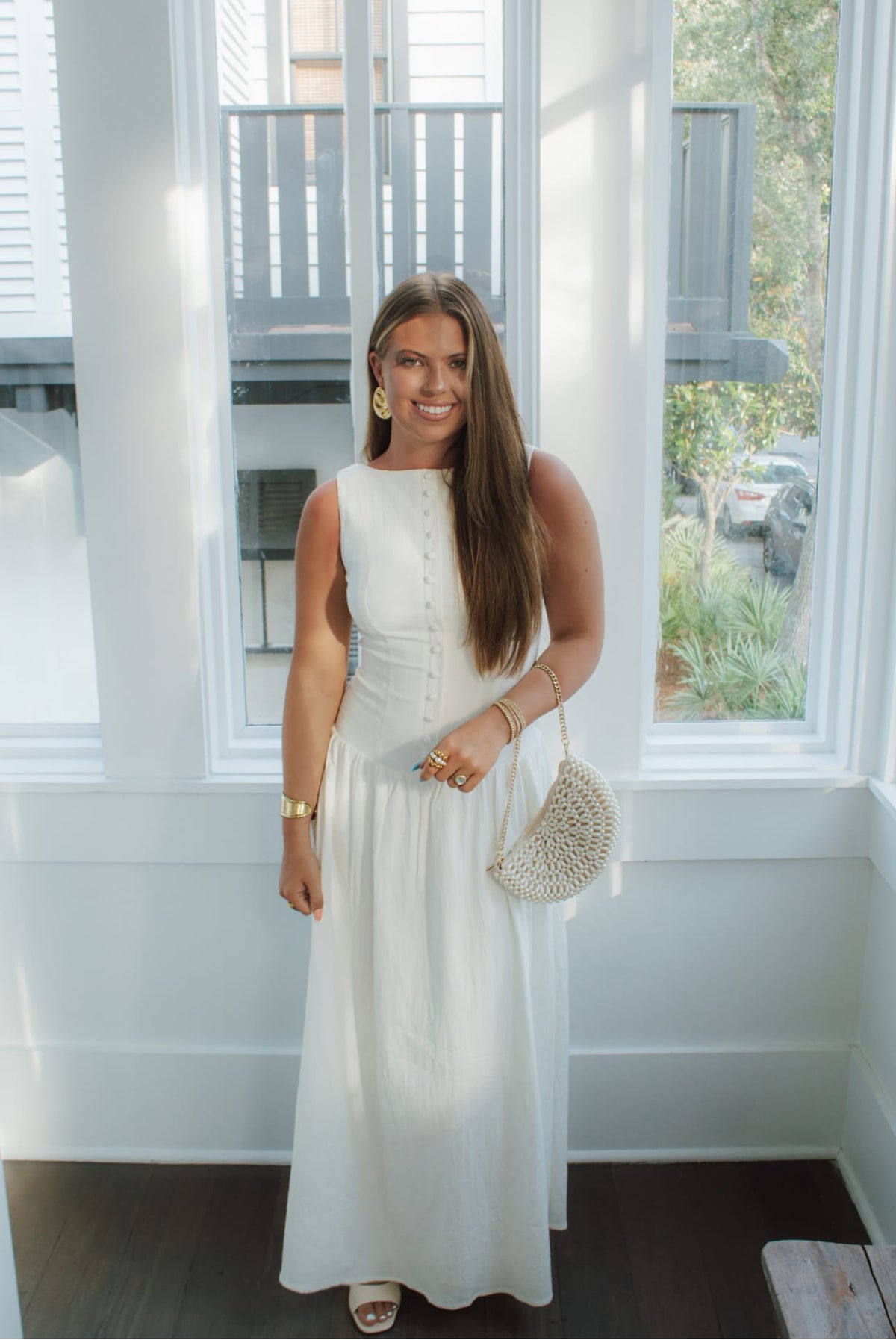 Drop Waist Button Maxi Dress