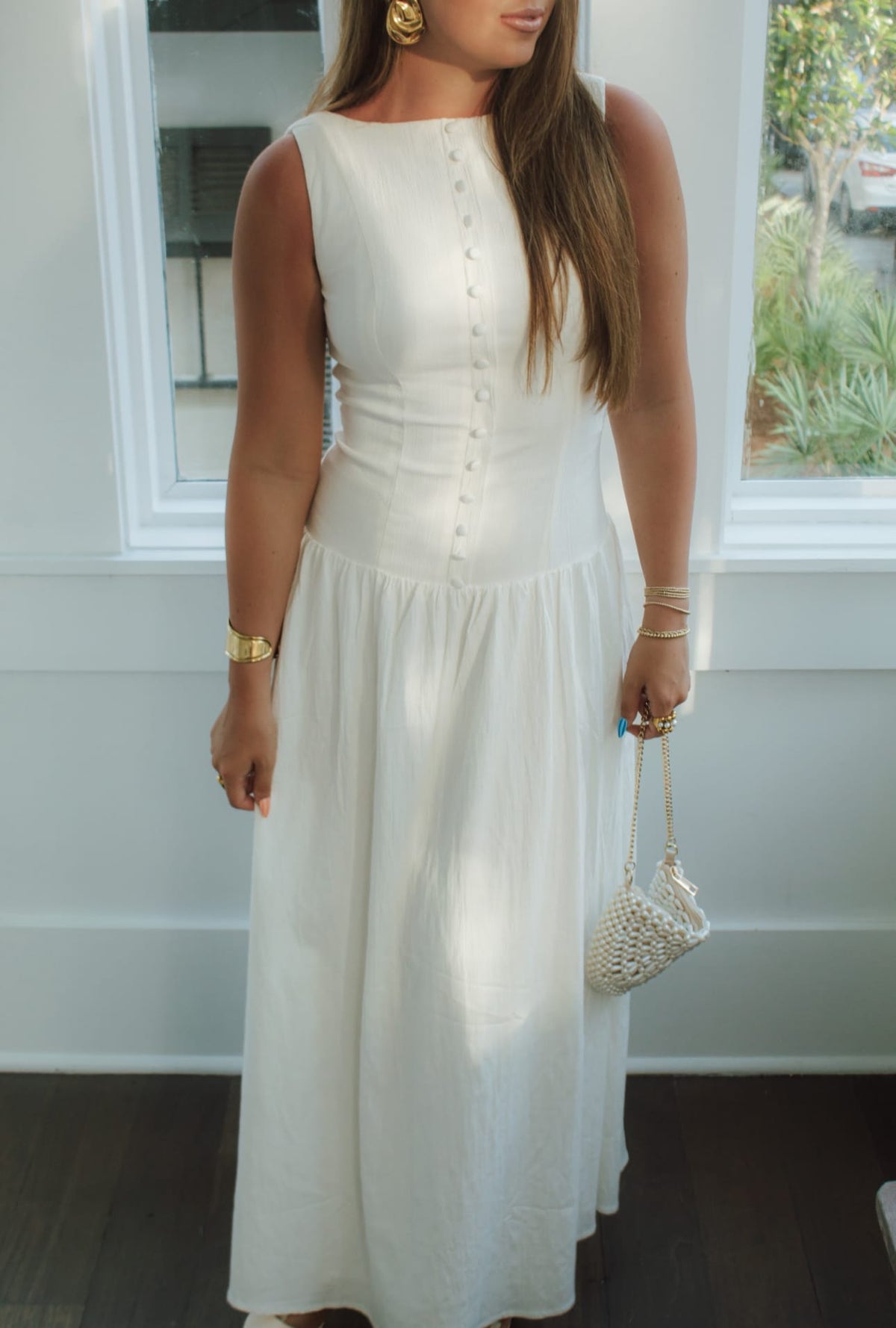 Drop Waist Button Maxi Dress