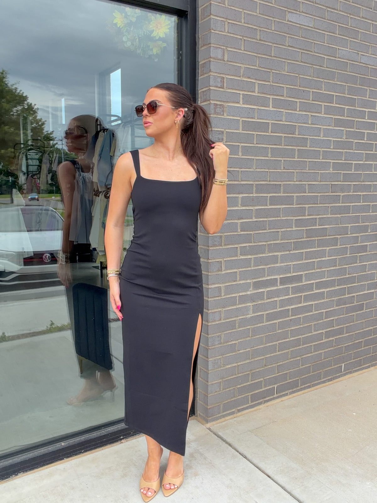 Angel Strap Slit Dress