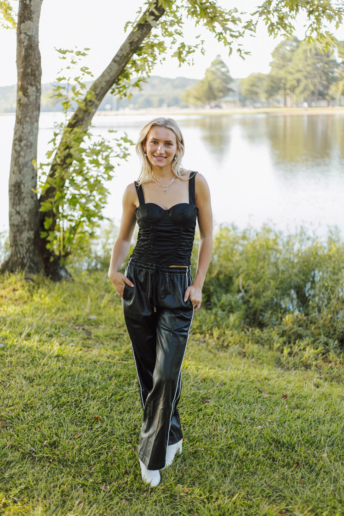 Contrast Leather Pant
