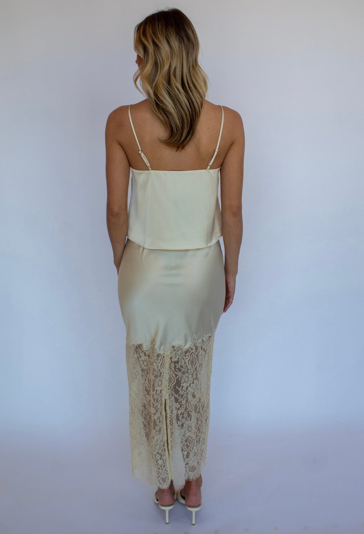 Satin Lace Maxi Skirt