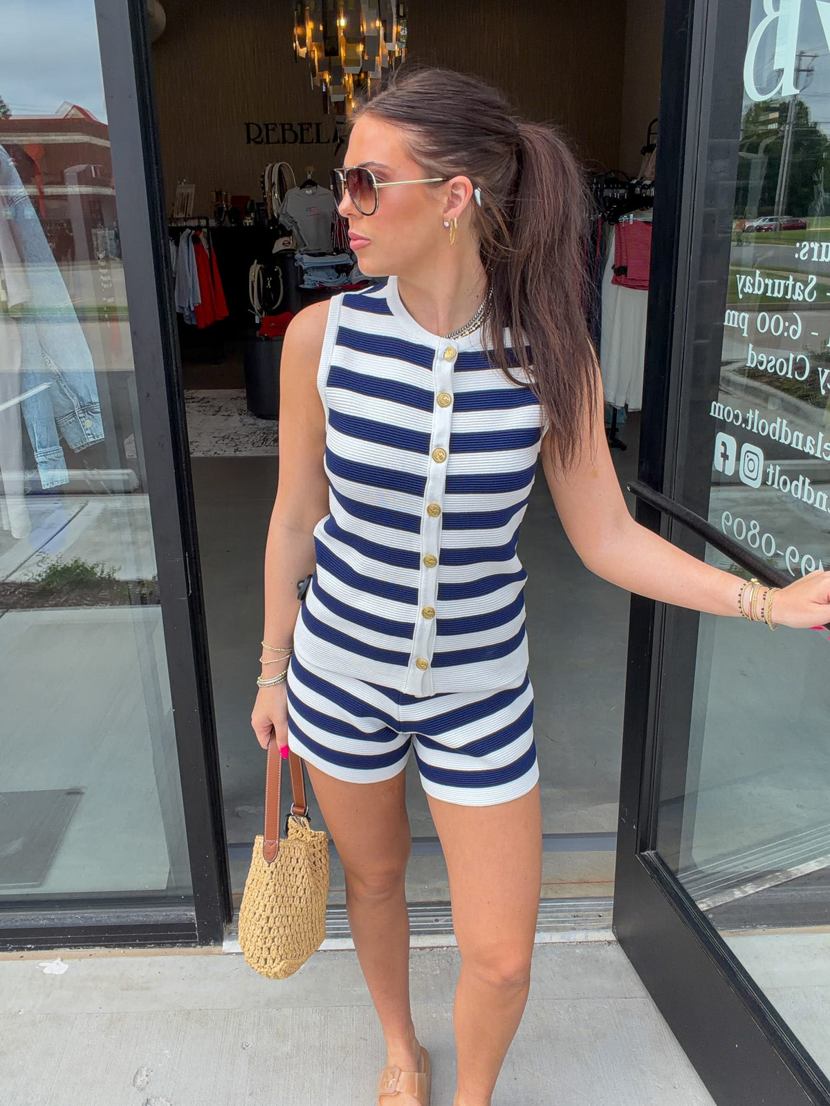 Navy Striped Button Down Vest