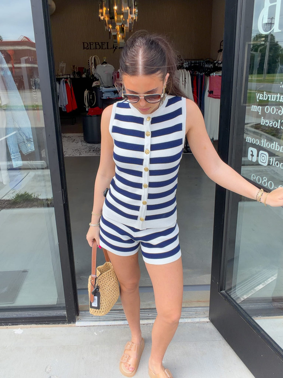 Navy Striped Shorts