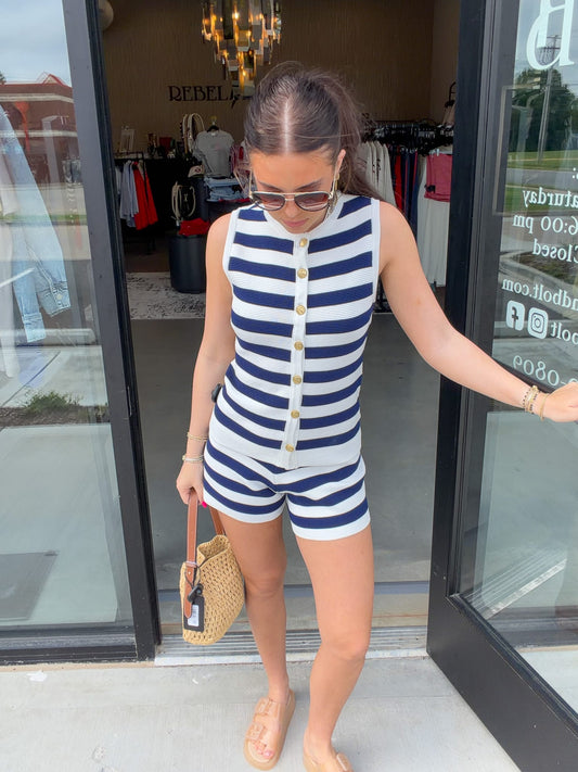 Navy Striped Shorts