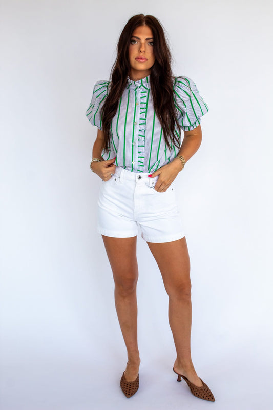 Pinstripe Ruffle Top