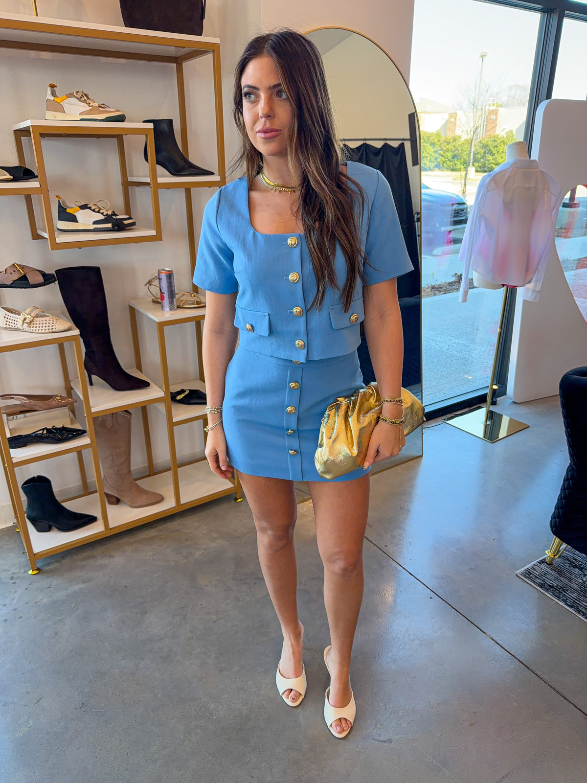 Front Button Mini Skirt Set