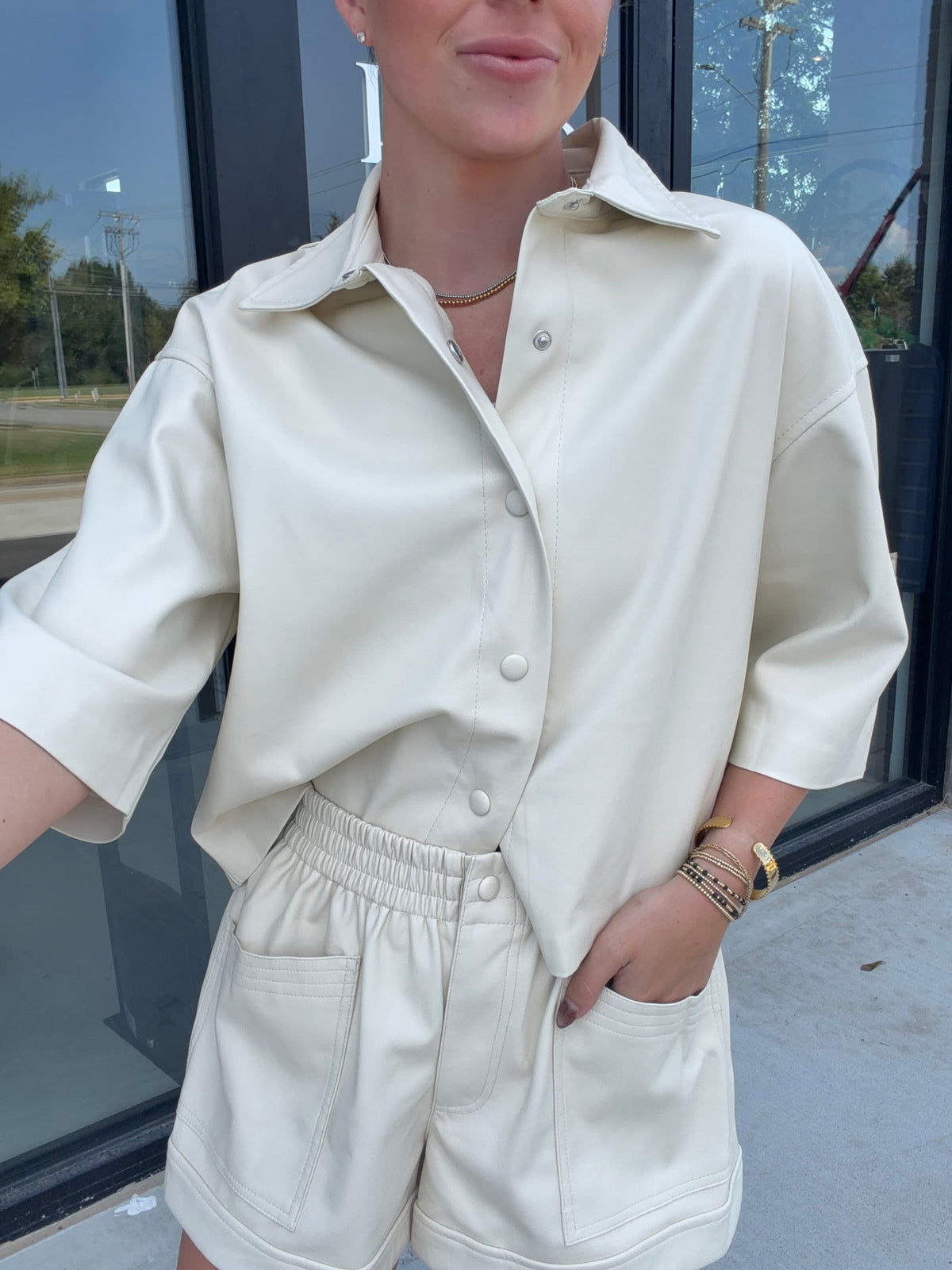 Cream Leather Tee