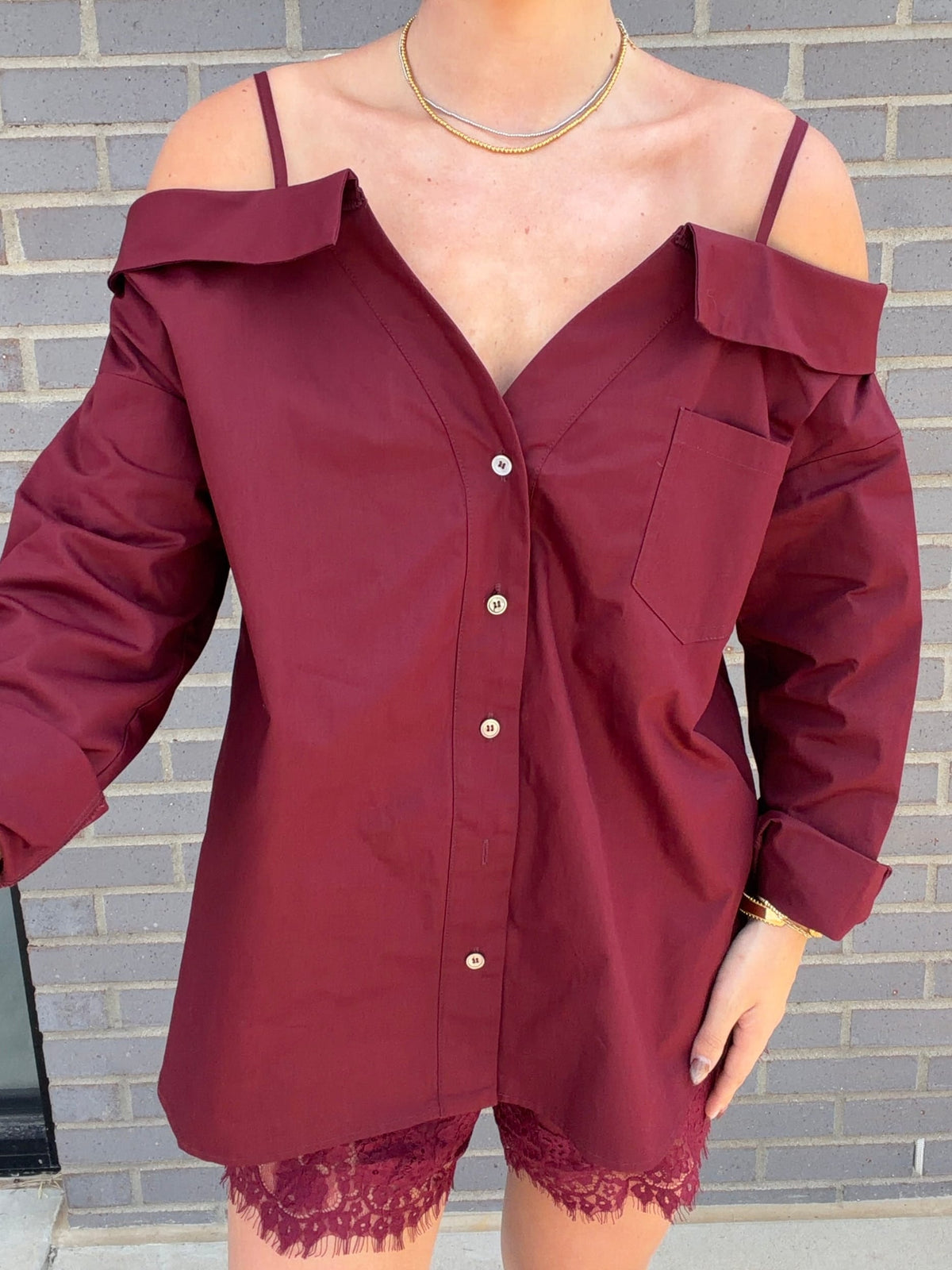Cold Shoulder Button Down