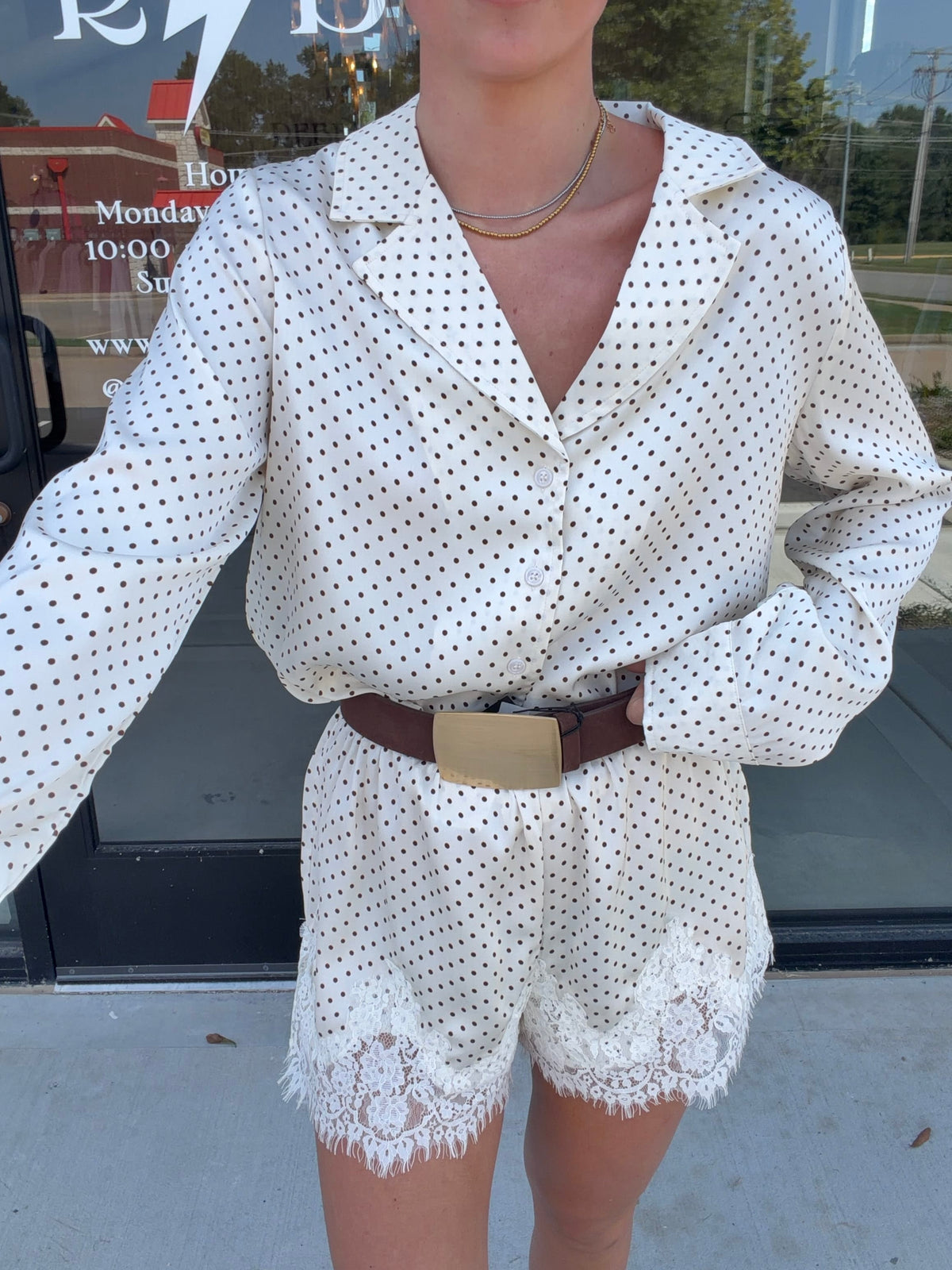 Brown Polka Dot Satin Top