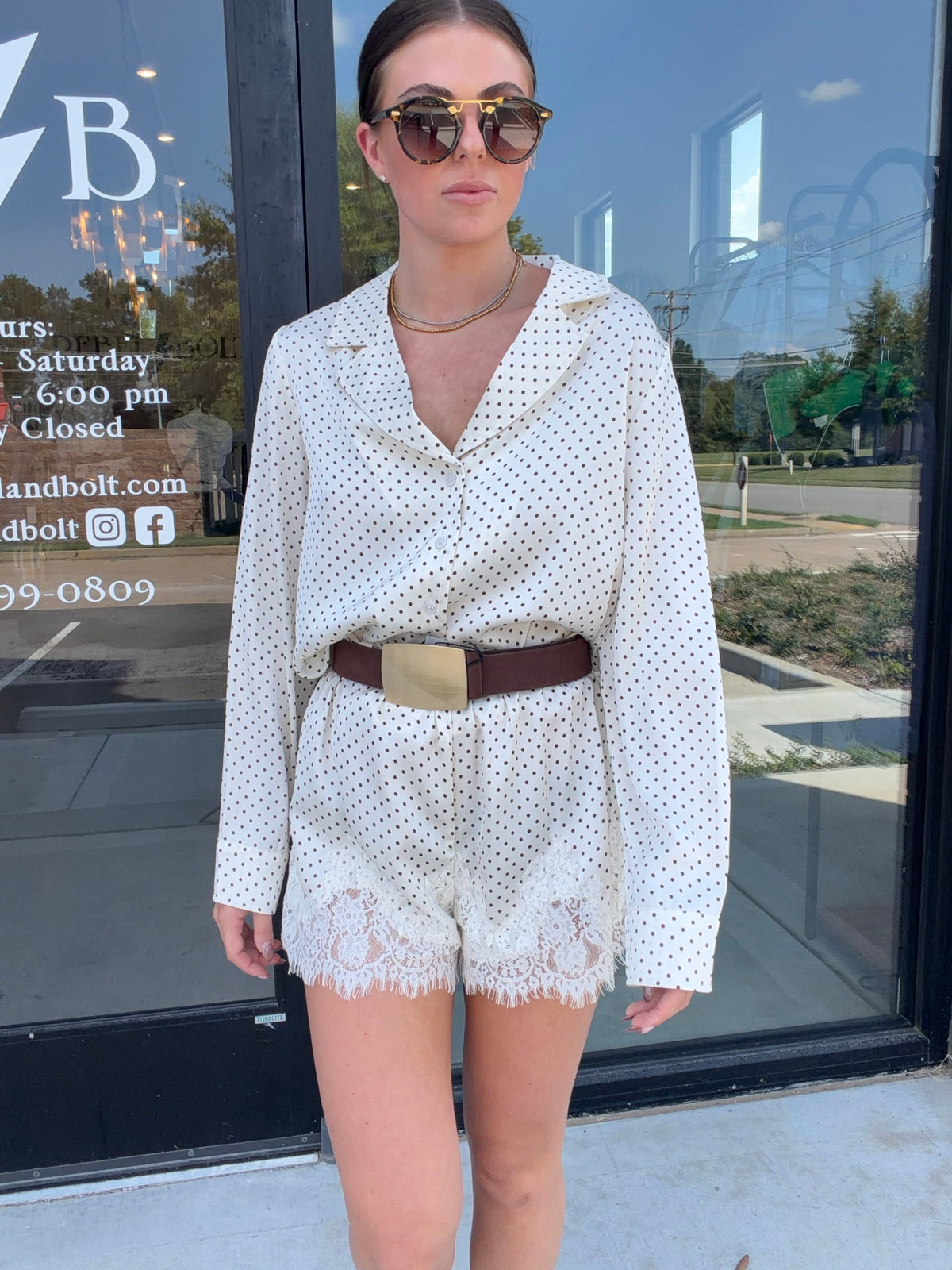 Brown Polka Dot Satin Top