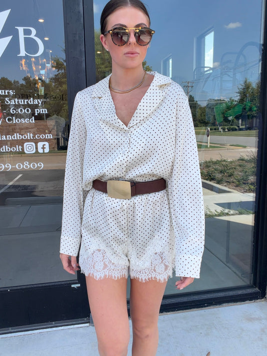 Brown Polka Dot Satin Top