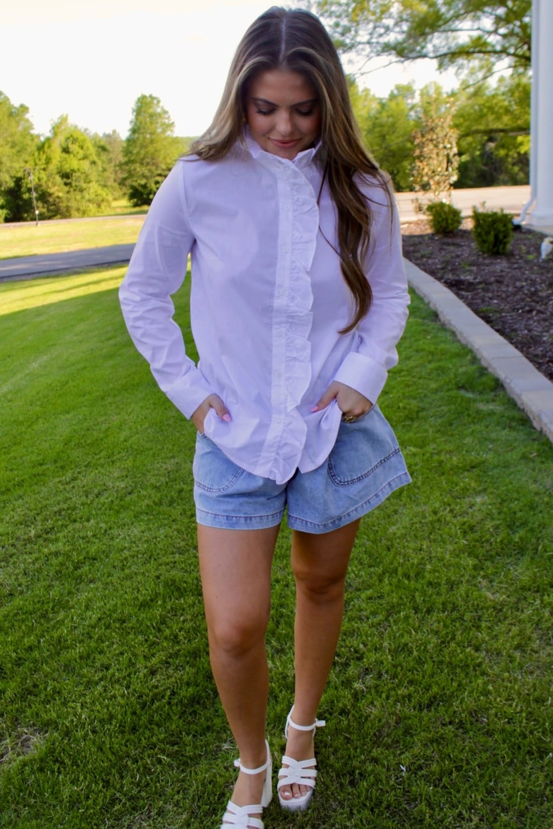 White Ruffled Button Down Shirt