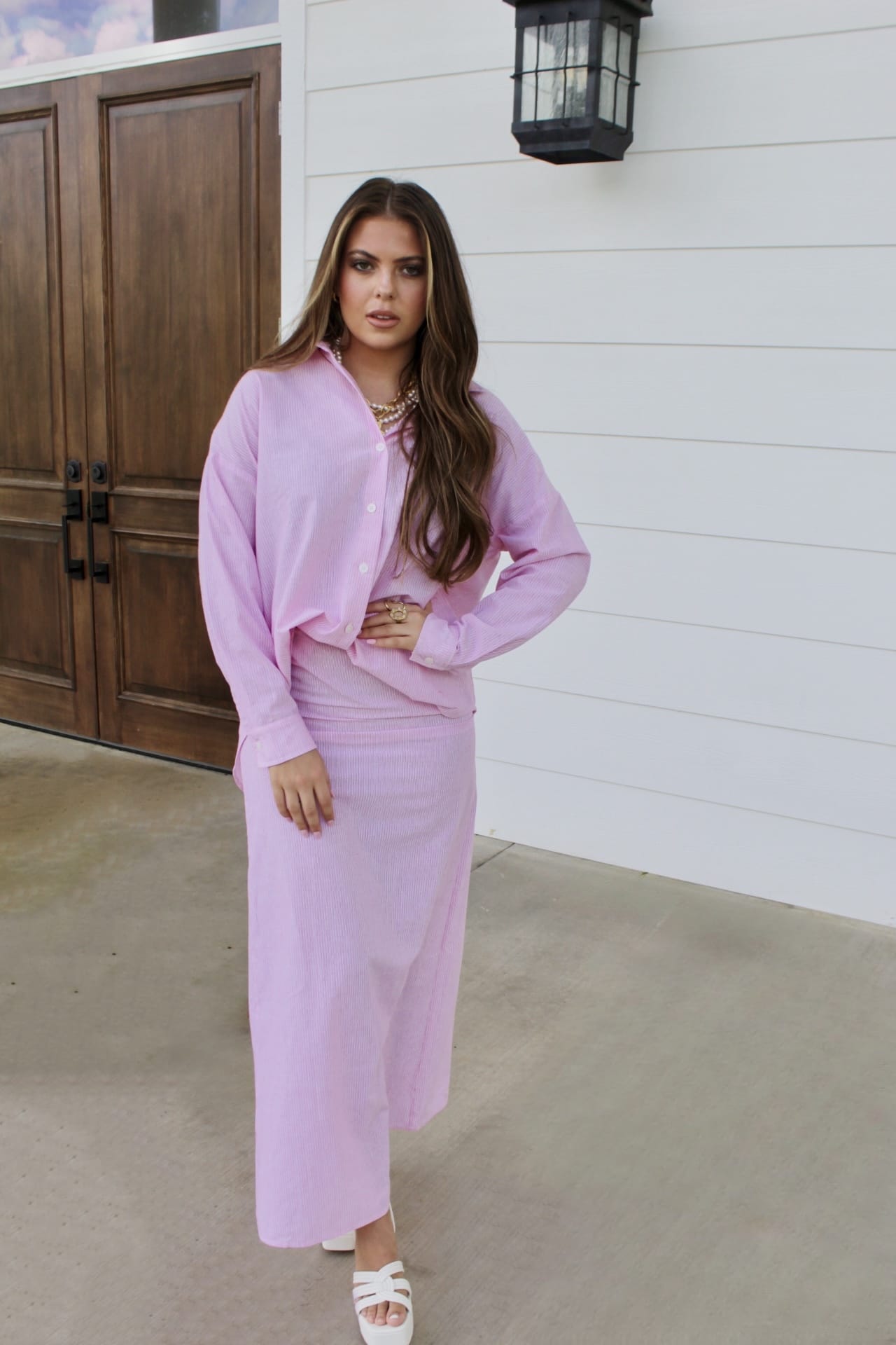Pink Striped Maxi Skirt