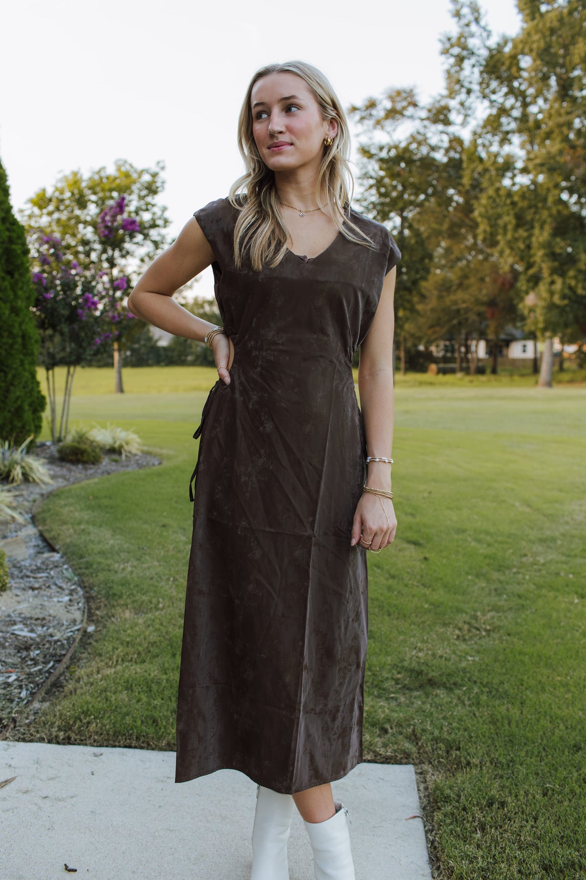 Vegan Leather Cutout Midi Dress